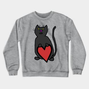 Black Cat with Heart Crewneck Sweatshirt